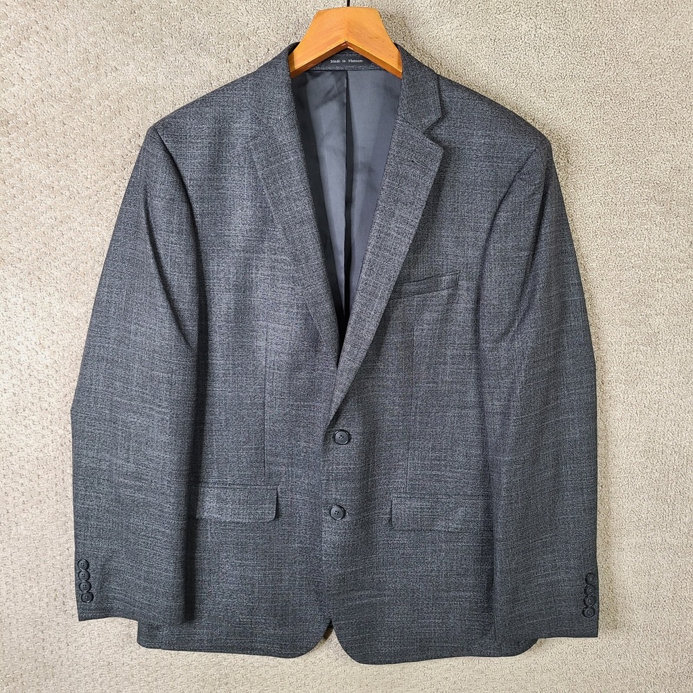 Van Heusen Jacket Mens 42R Gray‎ Crosshatch Blazer Slim Fit Flex 2 Btn Suit Coat